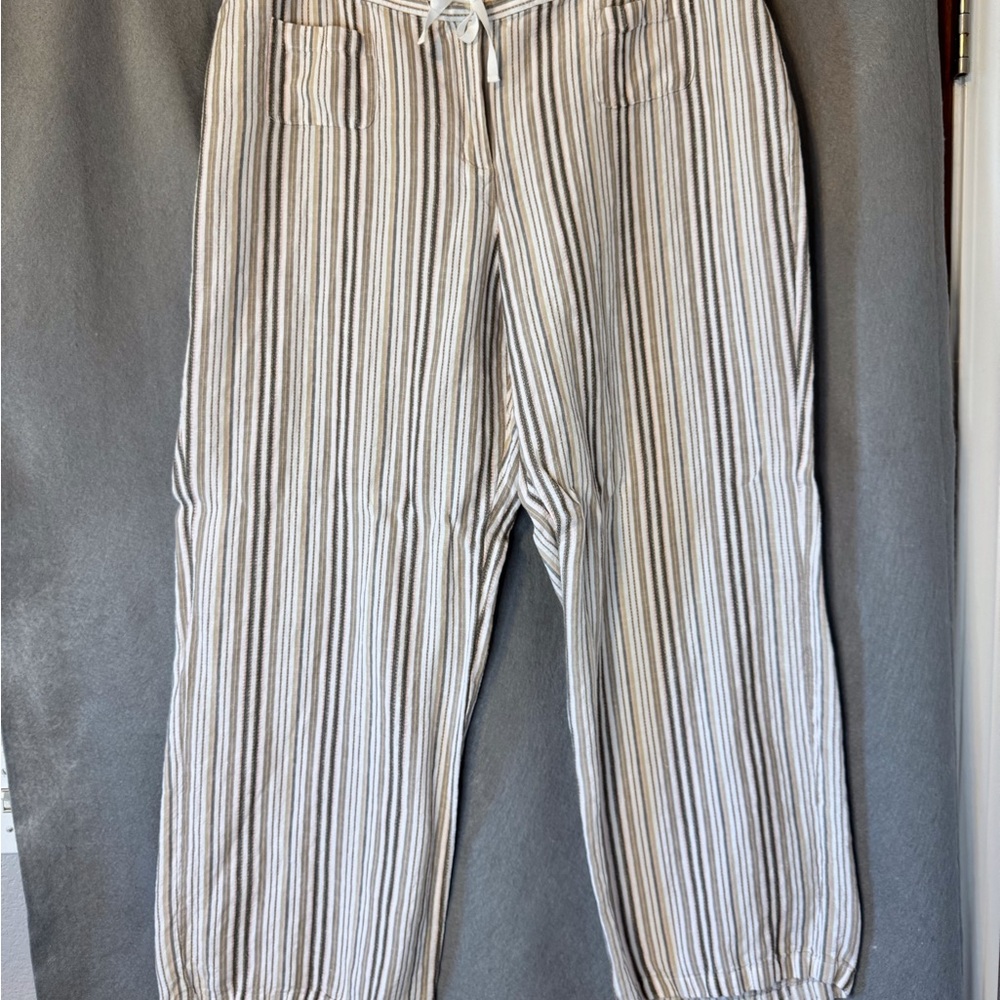 Lane Bryant Beige and Gray Striped Pants. Excellent Condition.